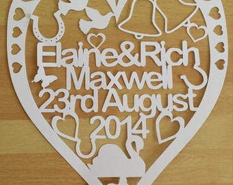 Personalised Wedding Heart Paper Cut Gift UNFRAMED, Wedding Gift, Engagement Gift, Anniversary Gift, Mr and Mrs, Personalized Keepsake