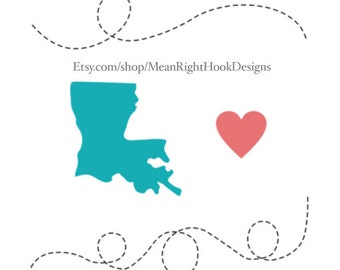 Louisiana SVG, state svg, silhouette, heart svg, and dotted lines INSTANT DOWNLOAD vector files for cutting machines - svg, png, dxf, eps