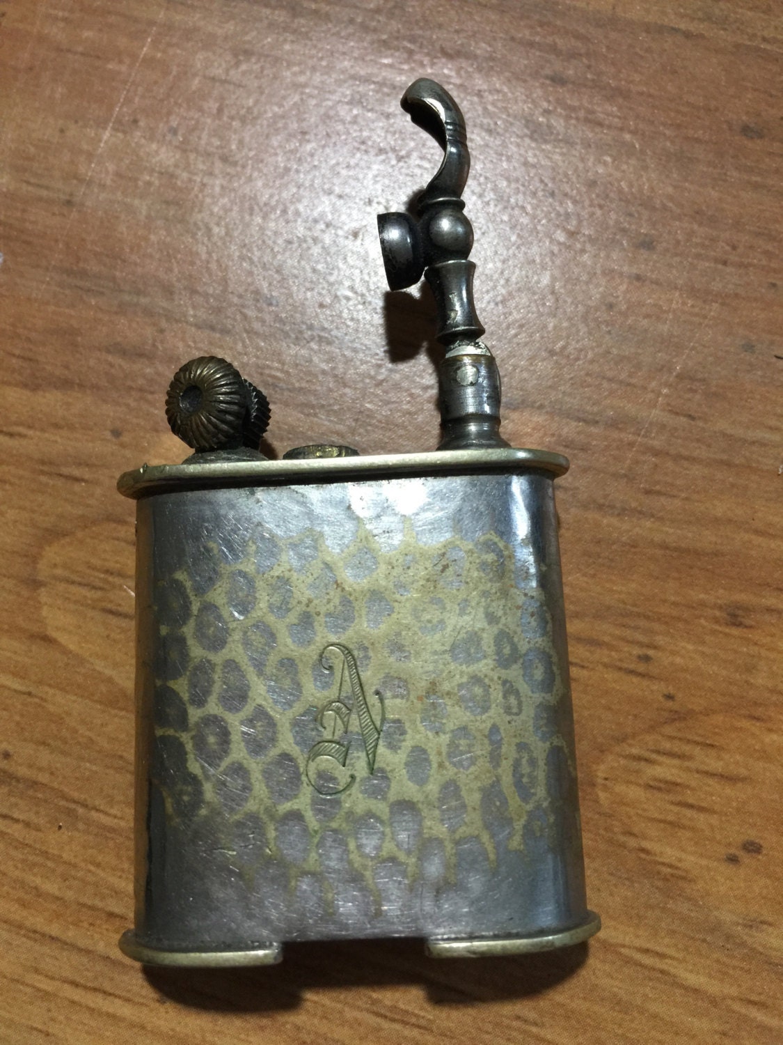 Vintage 1920 Era Hammered Finish Lift Arm Cigarette Lighter