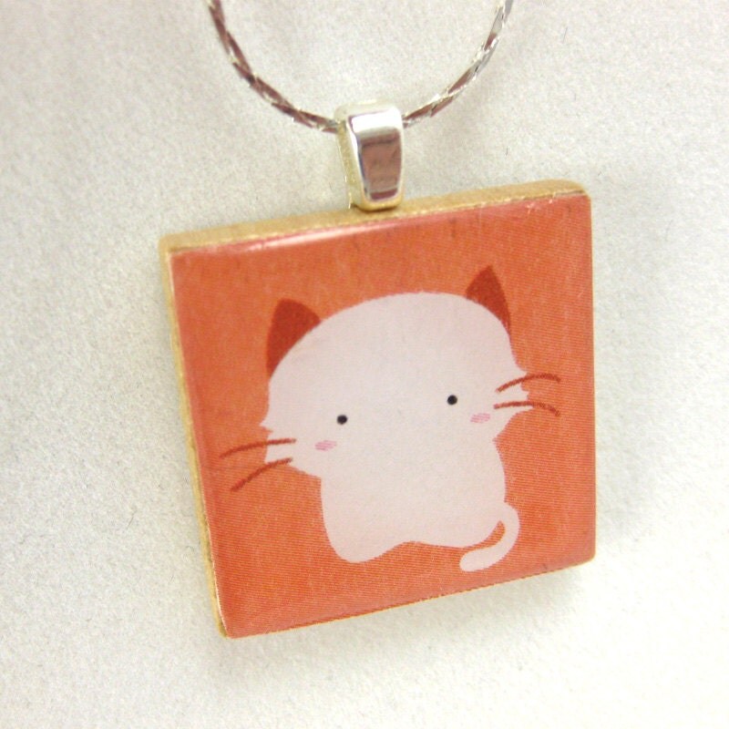 Cute Cat Pendant Necklace Pink by maustudio on Etsy