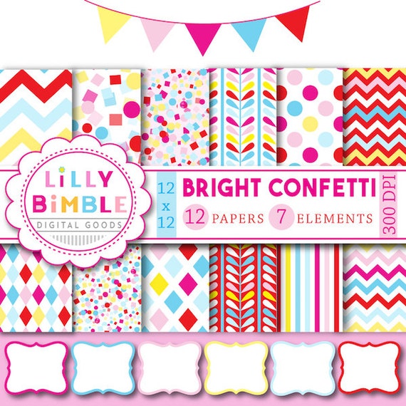 40% off CONFETTI digital papers birthday printables, invites, cards, confetti scrapbook papers, frames clipart Il_570xn