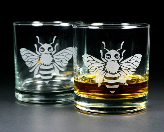 2 Honey Bee Lowball Glasses Apiculture T For By Breadandbadger