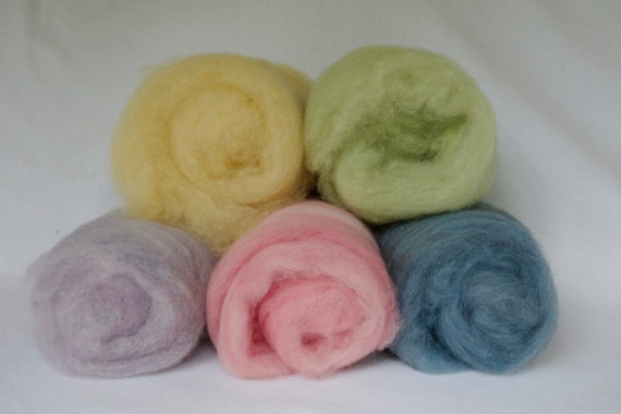 a Rainbow Selection of Plant Dyed Wool Batts