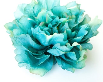 EXTRA LARGE Turquoise Aqua Blue Full Peony - 7 inches -- Artificial Flower - ITEM 0597