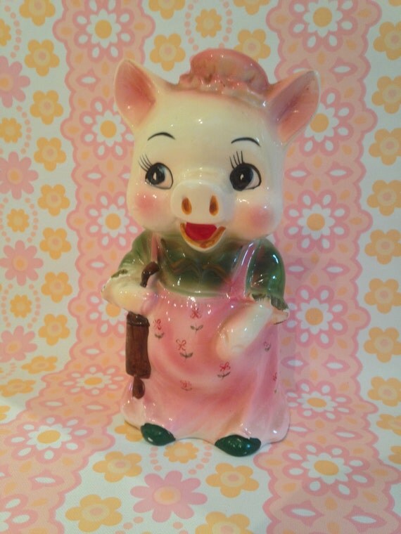 Vintage Retro Ceramic Pig Money Box Cute Kitsch Piggy by marnamoo