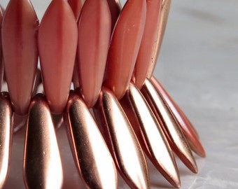 Coral Pink Capri 16mm Dagger Czech Glass 16mm Bead : 25 Dagger Beads
