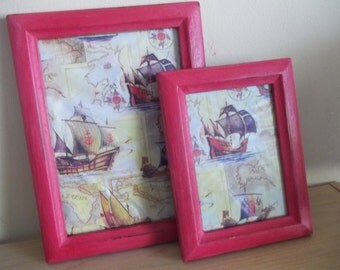 Painted Wood Picture Frame ~ Set of 2 Red Photo Frames ~ Upcycled Painted Frame ~ Red Picture Frame