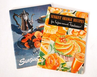 Sunkist Recipe Books, Advertising Cookbooks, Orange Booklets, Sunsweet Recipes, 1940s 1950s Ephemera, Retro Collectibles, Kitchen Book