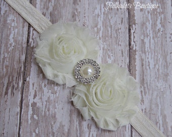 Ivory Baby Headband, Headband, Baby Girl Headband, Cream Headband, Christening Headband, Shabby Chic Headband, Baptism Headband
