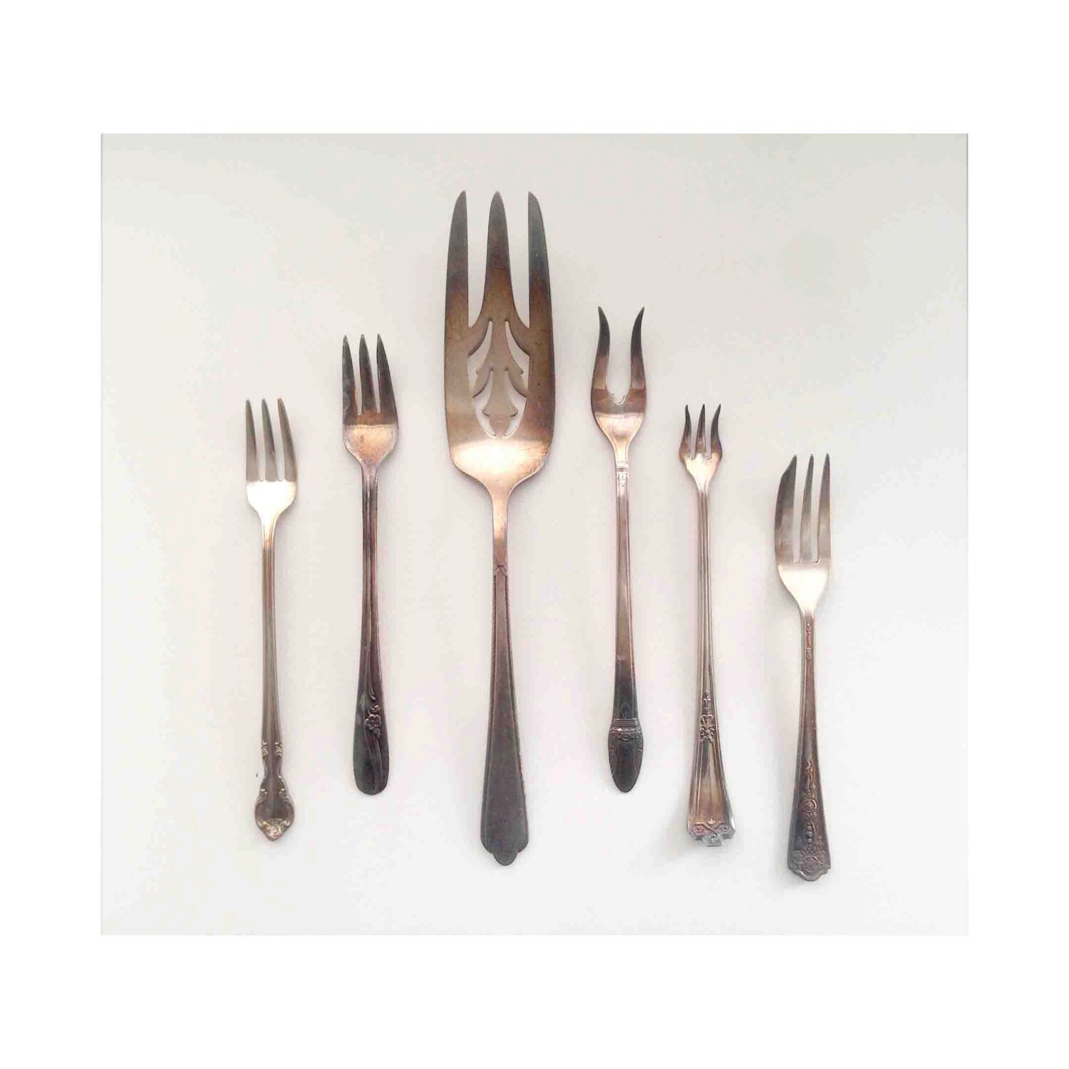 Antique Silver Serving Fork Mismatched Collection of 6 Haute Juice