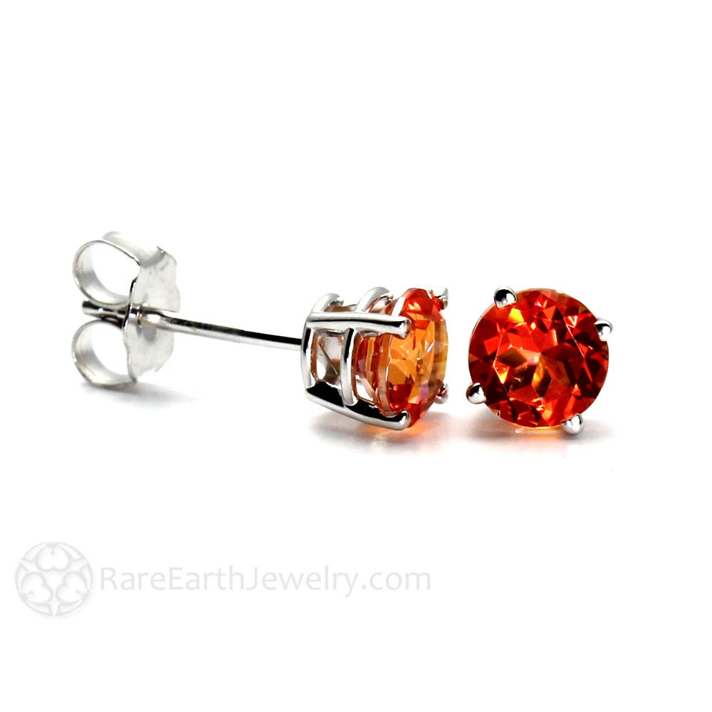14K Orange Topaz Earrings Topaz Stud Earrings Post by RareEarth