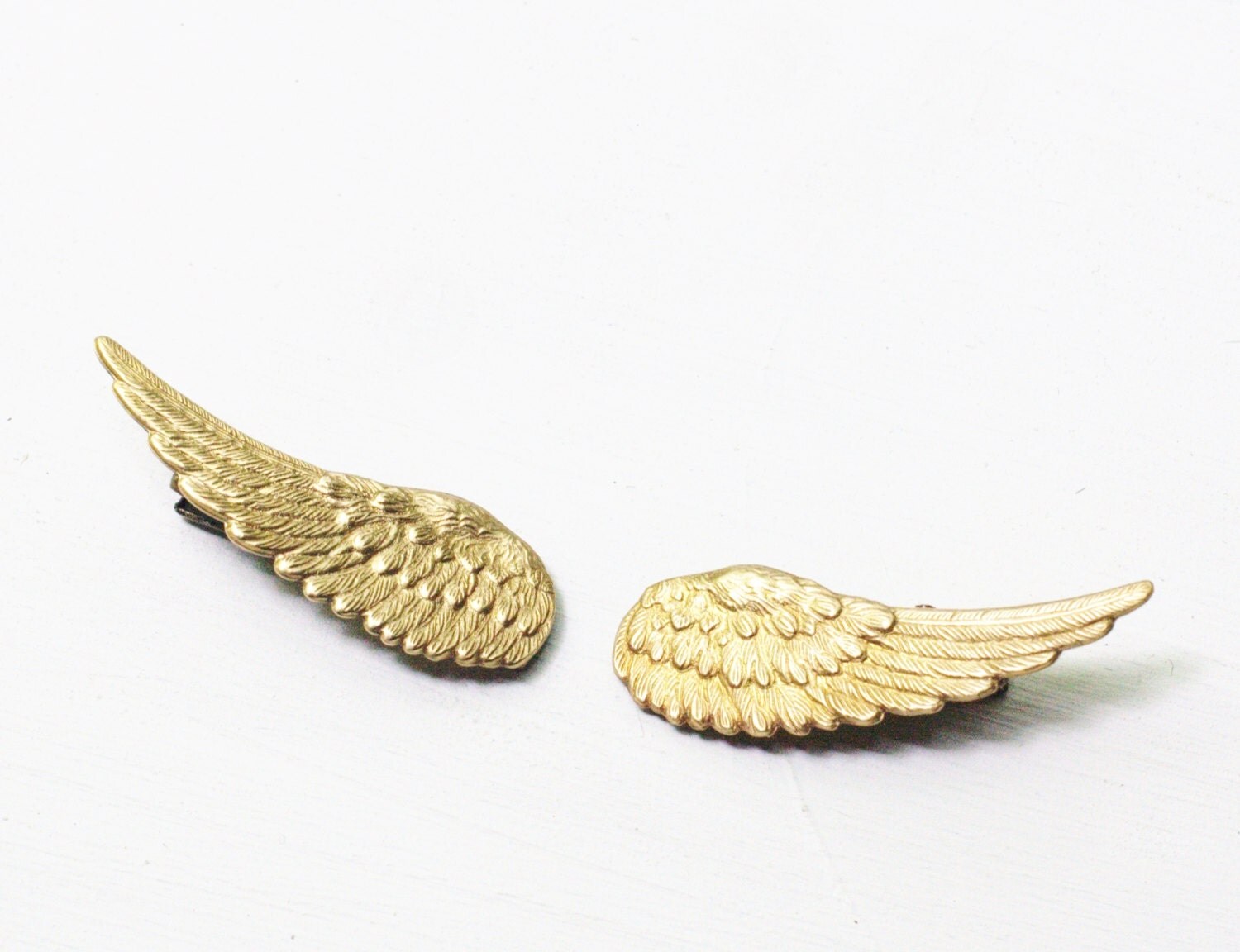 Wing barrettes hair clips angel golden brass retro fantasy