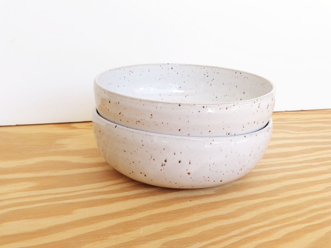 Glossy White Rustic Speckled Stoneware Pottery by dorothydomingo