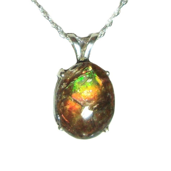 Ammolite Sterling Silver Pendant with chain by perkicreations