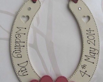 Personalised Wooden Wedding Horseshoe with tartan ribbon