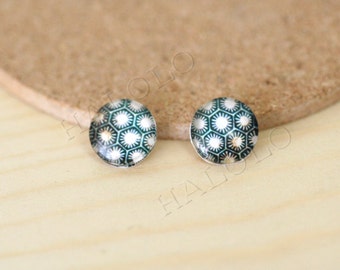 Sale - 10pcs handmade hexagon design round clear glass dome cabochons 12mm (12-0813)
