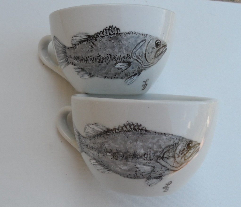 Fish Coffee Cups Set of 2 Hand Painted Fish Mugs Fish Coffee