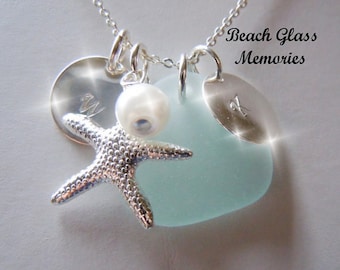 Sea Glass Necklace Personalized Necklace Beach Glass Necklace Seaglass Jewelry Charm Necklace Starfish