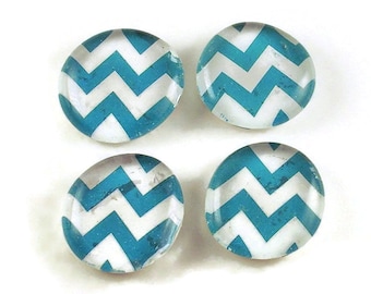 Funky Refrigerator Magnets Glass Marble Magnets in Turquoise Chevron (M53)