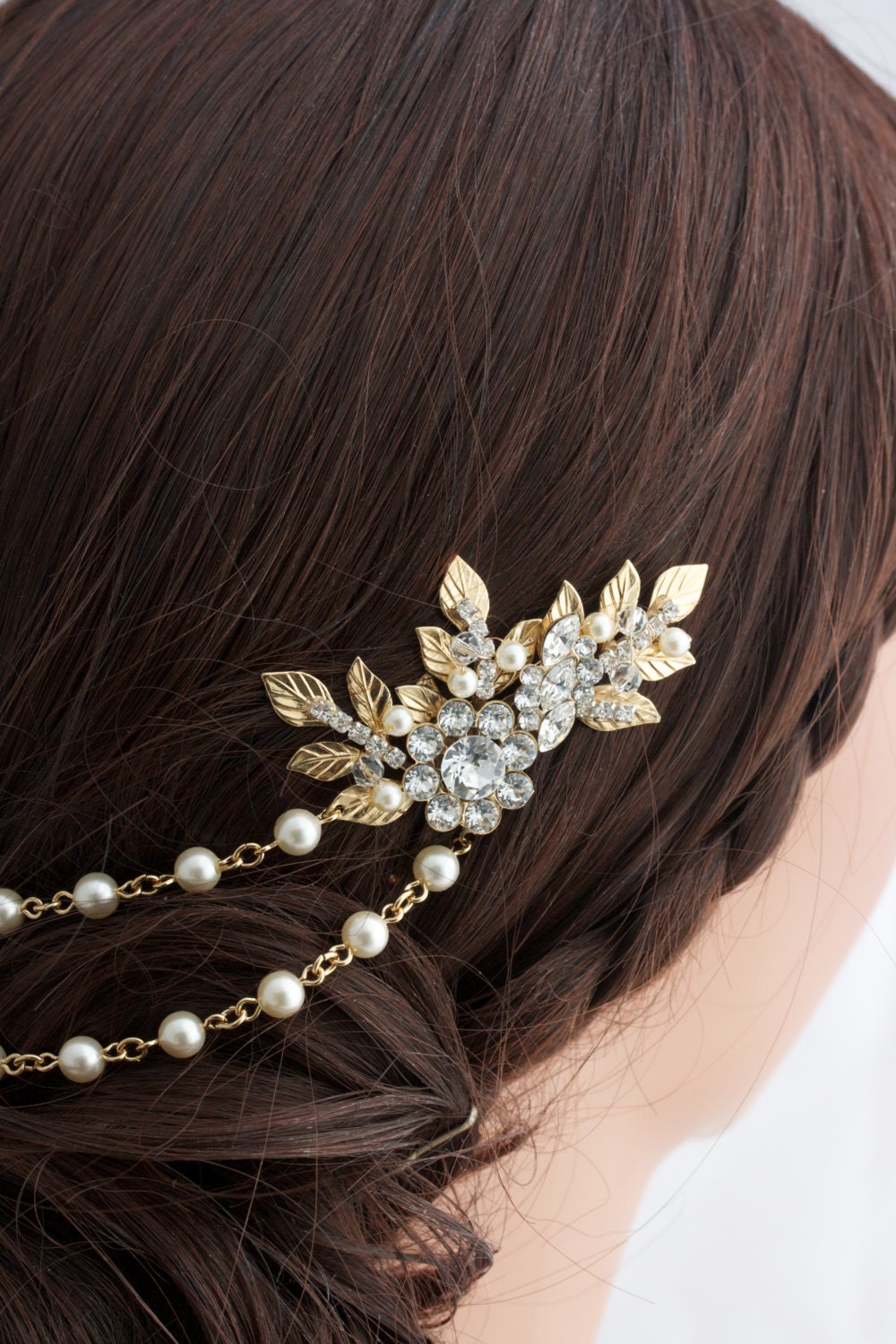 Gold Hair Chain Wedding Headpiece Leaf Head Piece Draped