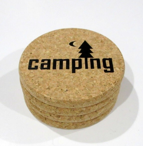 Camping Coasters Cork Coasters Gift for Camper Camping