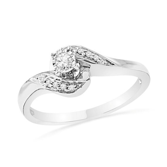 Diamond Promise Ring in Sterling Silver or White Gold Ring, Womens ...