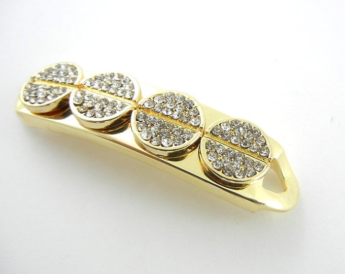 Double Link Gold-tone Bar with Round Rhinestone Circles