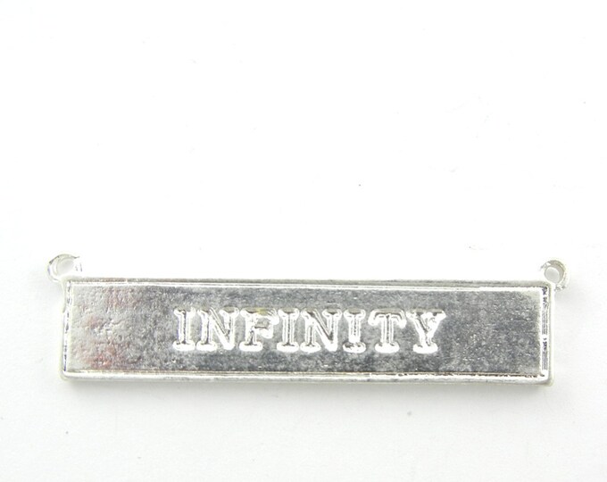 Double Link Bar Pendant One Side Says "Beyond" the Other Says "Infinity" Silver-tone