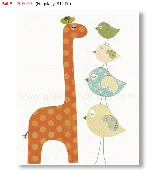 Baby Room Nursery Art - Children Decor - nursery giraffe - kids giraffe - nursery birds - kids birds - Taller than You print by GalerieAnais