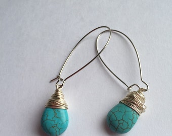 Turqouise Earrings, Turquoise Pendant Earrings