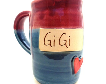 Handmade Pottery Mug ceramics and pottery GiGi Burgundy and Blue Jewel Pottery