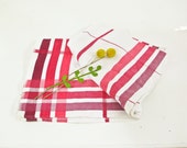 Vintage Tablecloth White and Red Stripe Picnic Tablecloth, Cafe Style