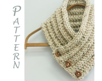 Buttoned Scarf Knitting Pattern, Instant Download, Scarf PDF Pattern, Ribbed Scarf, Knit Scarf Pattern, Chunky Scarf Pattern