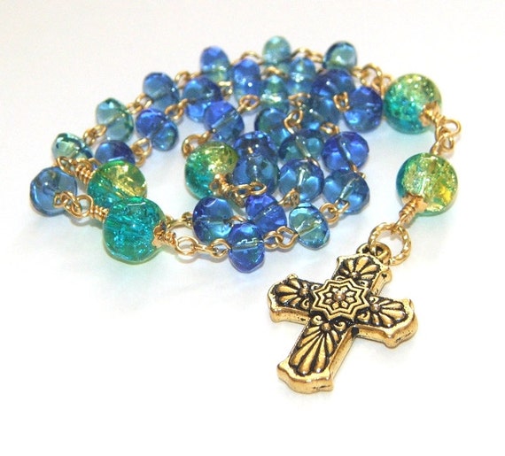 Anglican Rosary Beads Handlinked Crystal Beads Gold by PraiseBead