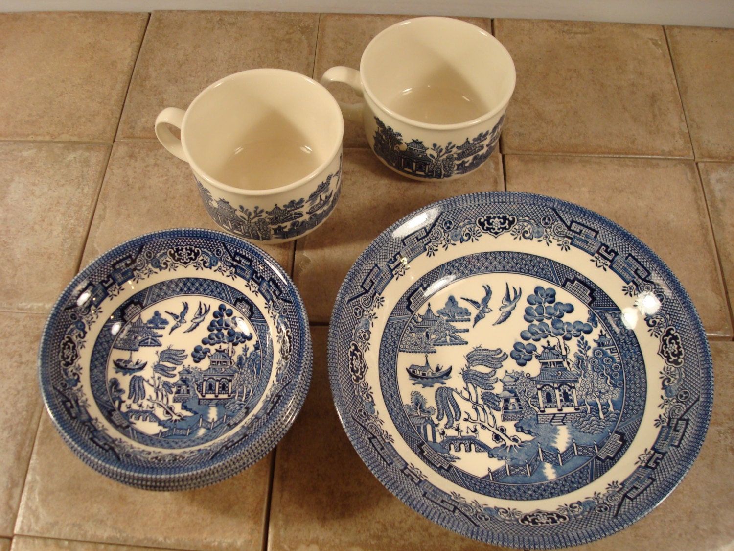 Nice collection of blue willow serving pieces- 1 vegetable serving bowl ...