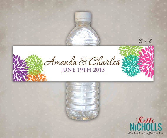 Modern Floral Bloom Wedding Water Bottle Labels, DIY Custom Stickers, Bright Spring Wedding Decorations, Instant Download #S100