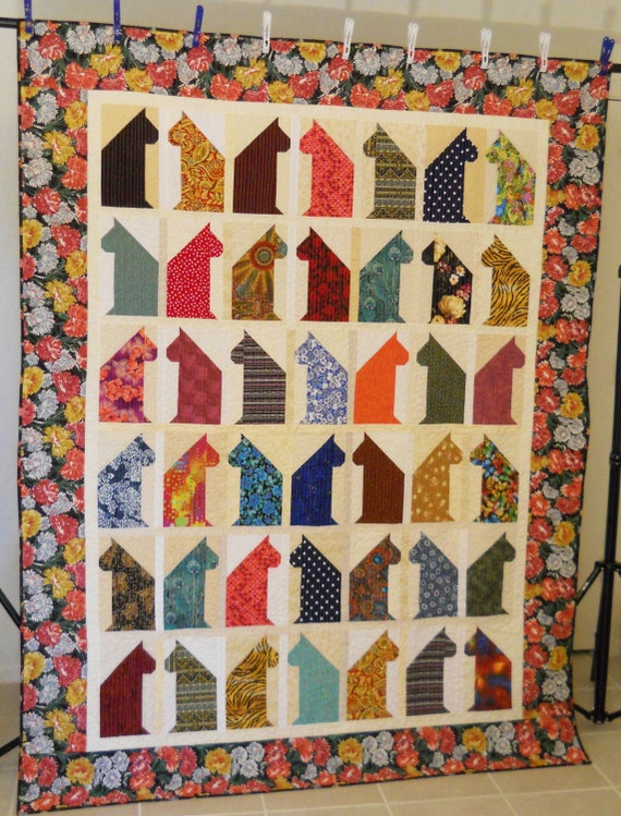 Cat Lover Quilt / Twin Quilt / Oversized Twin Quilt / Scrappy