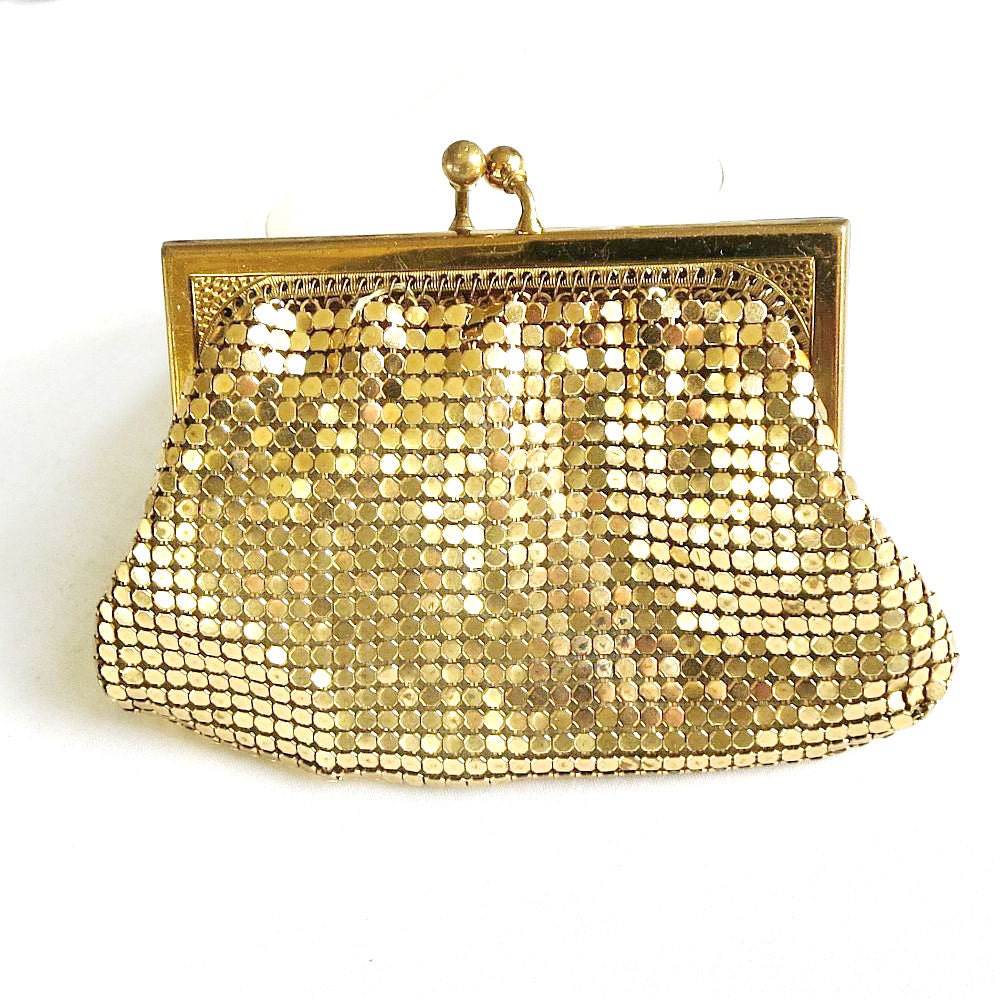 Vintage Gold Tone Whiting & Davis WD Mesh Coin Purse