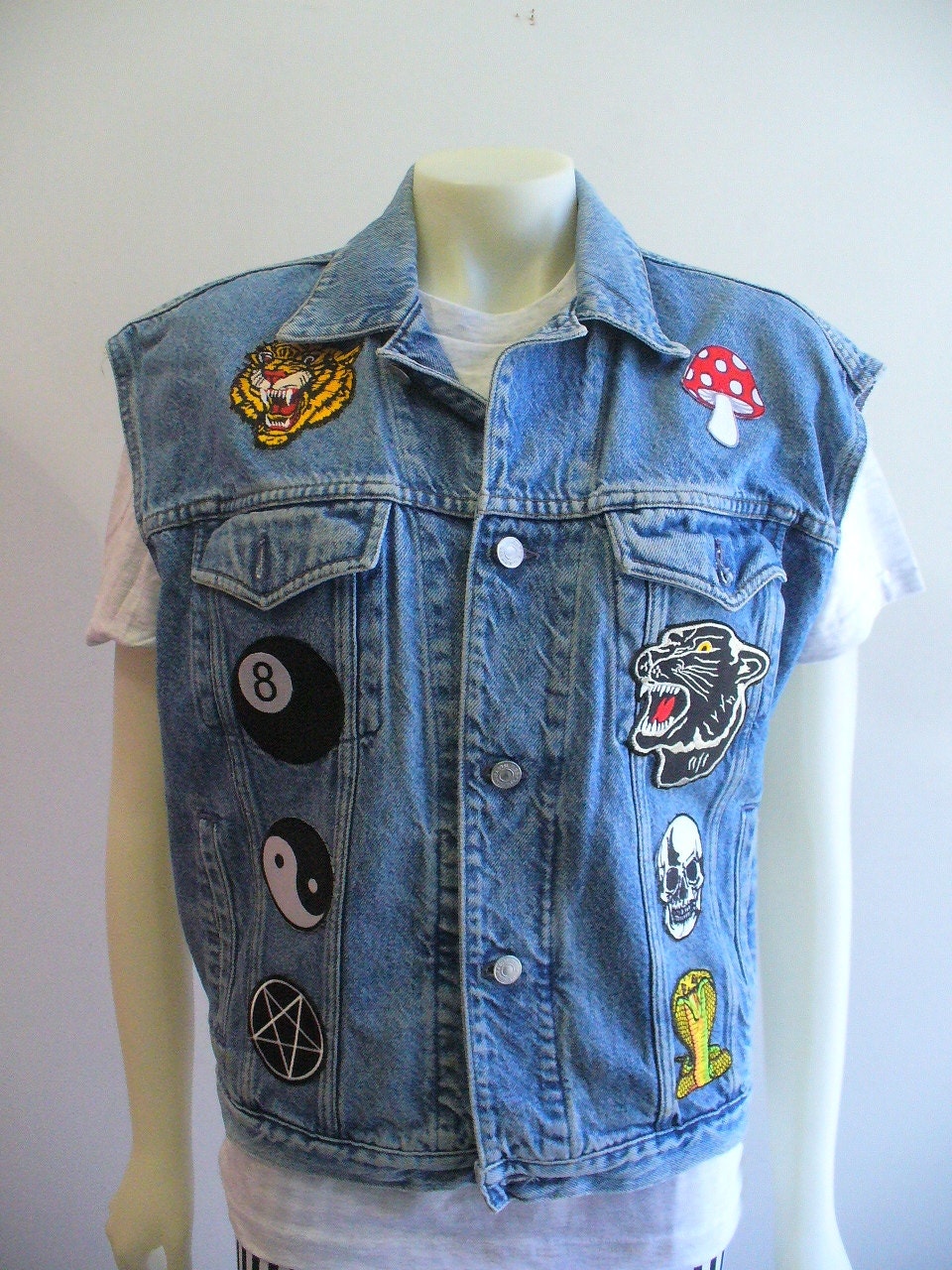 One of a Kind Denim Vest w/ Patches