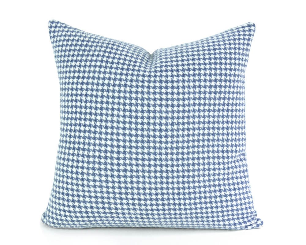 Blue Houndstooth Pillow Covers Wooly Plaid Cushion Covers