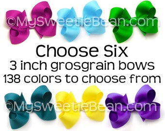 3 inch Hair Bows for Toddlers, 138 Colors, 3 Inch Boutique Bows for Girls, 3" Grosgrain Bows Set of 6, Choose Colors, Medium Bows for Baby