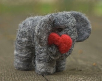 Needle Felted Elephant with Heart