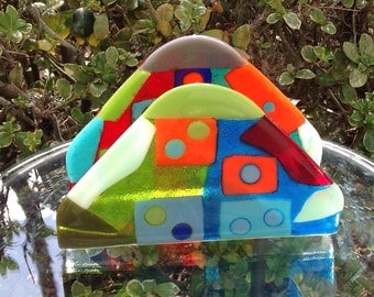 Napkin Holder in Multi-colored Fused Glass