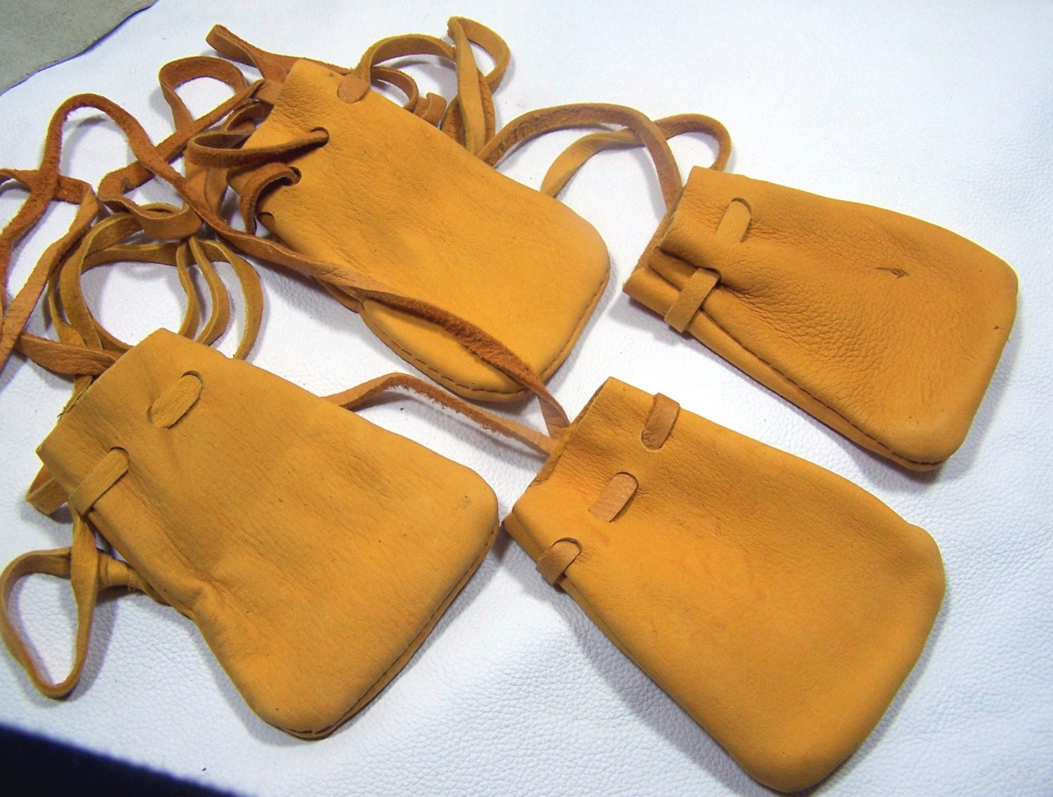 Medicine bag on necklace cord drawstring leather medicine