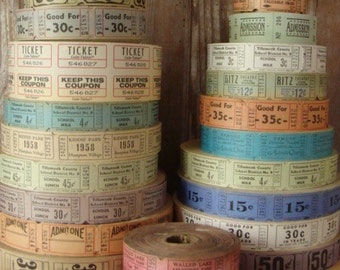100 Vintage and Antique Tickets Pretty and Soft farmhouse Colors Carnival/Circus/Drive In/Admission/Circus Lot