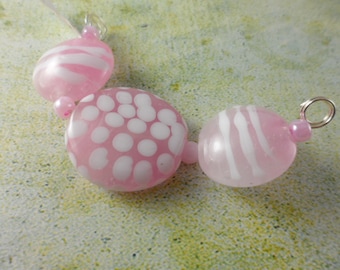Lampwork Beads Set - Cotton Candy Pink Lentils - SRA