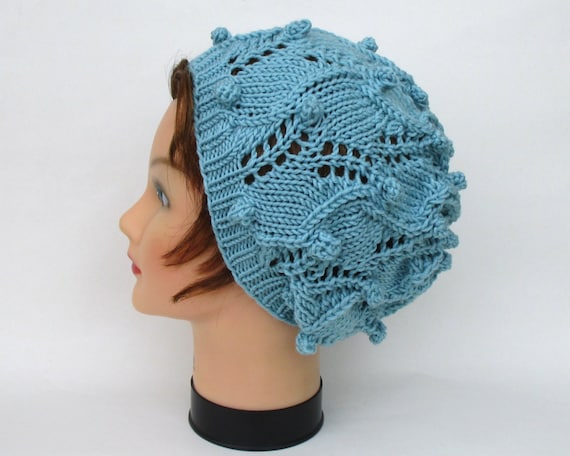 Womens Slouchy Hat Lace Bobble Beanie In Winter Sky
