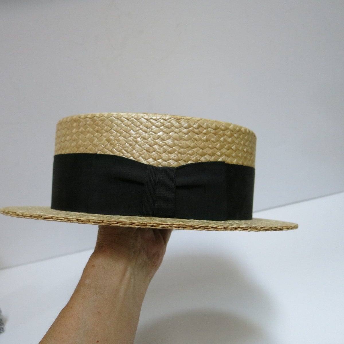 Straw Boater Mens Hat Stetson Vintage Skimmer by CoconutRoad