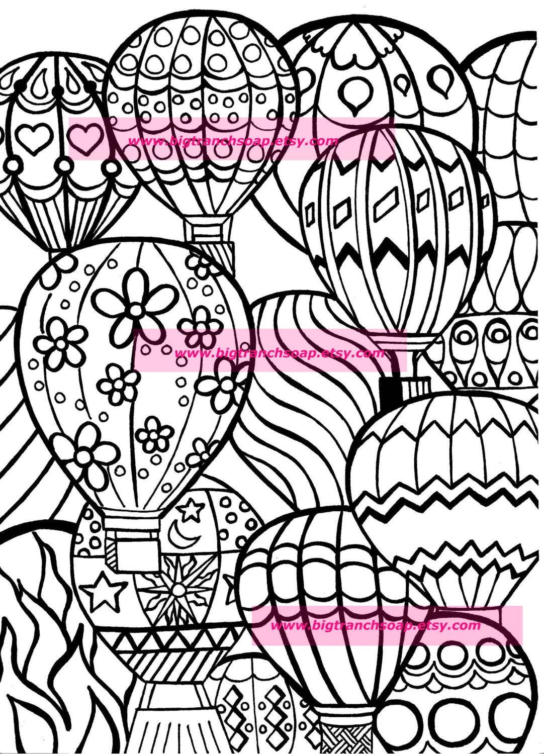 Download Coloring Page for Adults Hot Air Balloons Hand by BigTRanchSoap