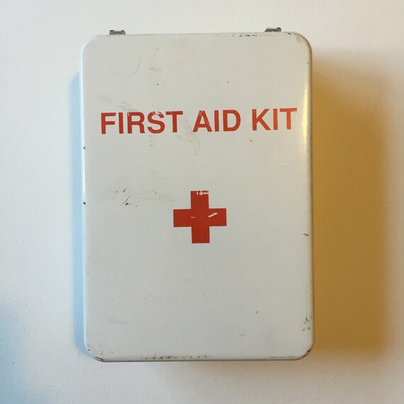 Vintage First Aid Kit Wall Mounted White Metal First Aid Kit
